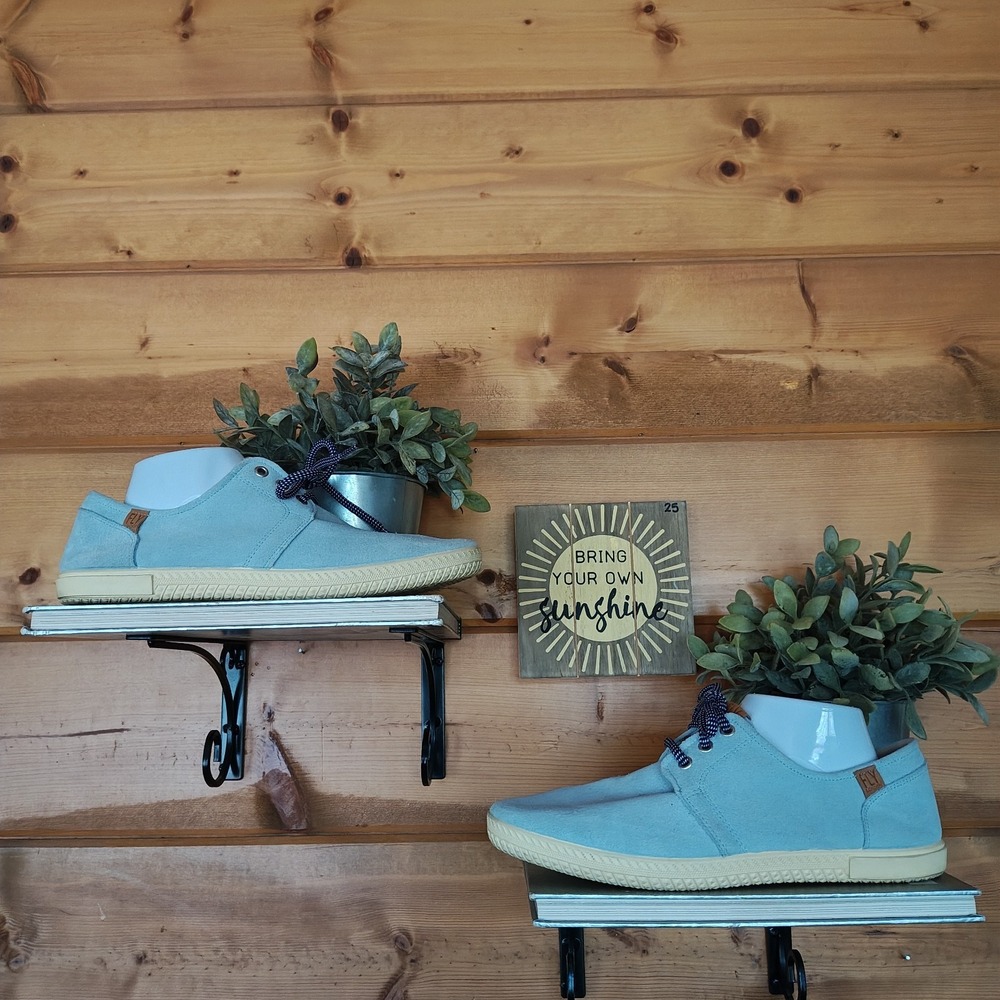 Fly London Serraje Stot267 Light Blue Suede Leather Sneakers Preppy Shoes Sz 42